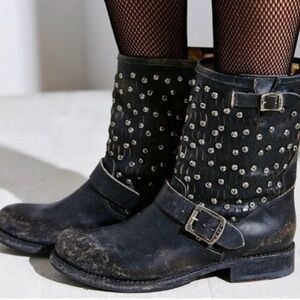 Frye Black Studded Moto Boots